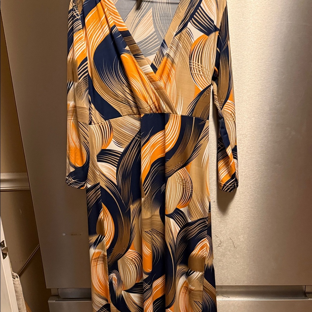 Chic V-Neck Long Sleeve Dress in Navy and Orange
